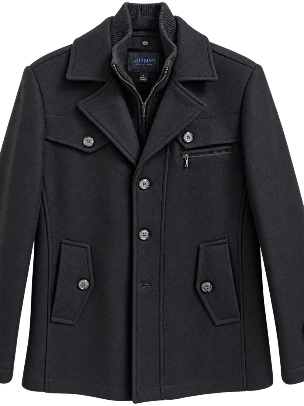 Men’s Black Wool Peacoat with Zip Inner Layer